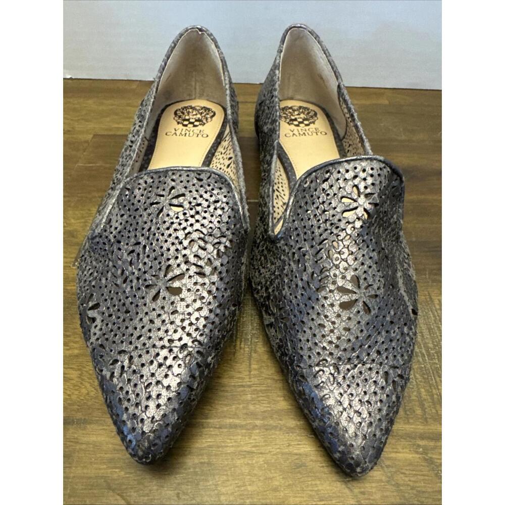 Vince Camuto Earina Perforated Flats Steel Metallic Size 10